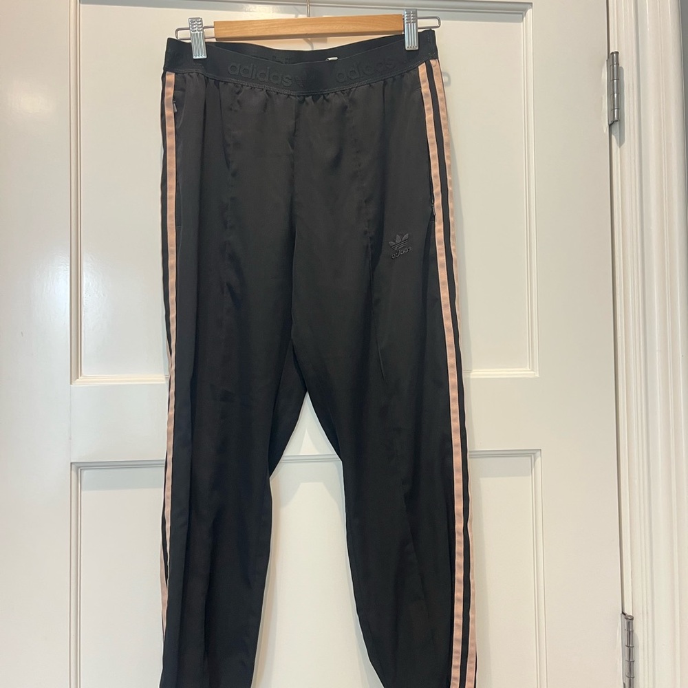 adidas woman  Black Track Pants with Pink Side Stripes